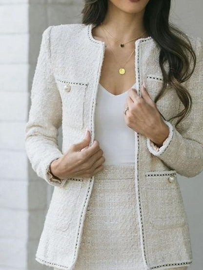 Women's Dress - Dress Set Two Piece Dress Sheath Dress Midi Dress White Long Sleeve Pure Color Button Spring Fall Crew Neck Stylish Office Wedding Guest 2023 S M L XL XXL 3XL