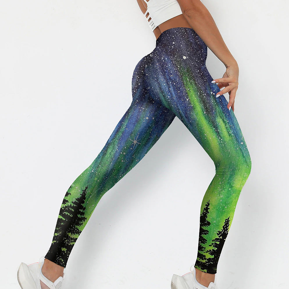 Women's Leggings Normal Galaxy Plants Green Stylish Mid Waist Ankle-Length Leisure Sports Weekend Summer Spring &  Fall