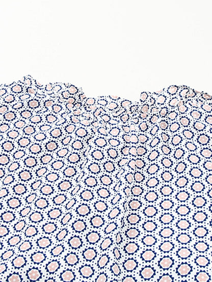 Diamond Blue Abstract Print V-Neck Sleeveless Maxi Dress