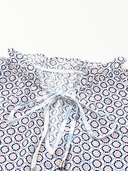 Diamond Blue Abstract Print V-Neck Sleeveless Maxi Dress