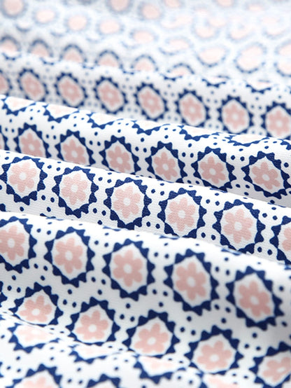 Diamond Blue Abstract Print V-Neck Sleeveless Maxi Dress