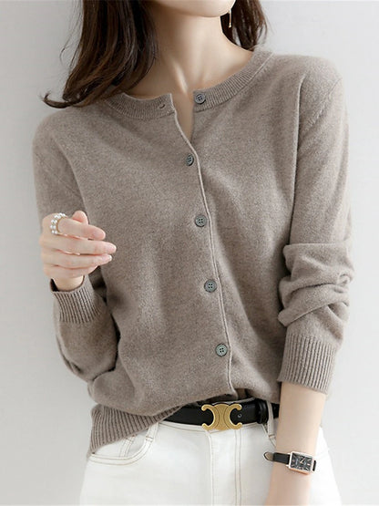 Women's Cardigan Sweater Jumper Ribbed Knit Button Solid Color Crew Neck Stylish Casual Outdoor Daily Autumn Winter Wine Red Big red S M L