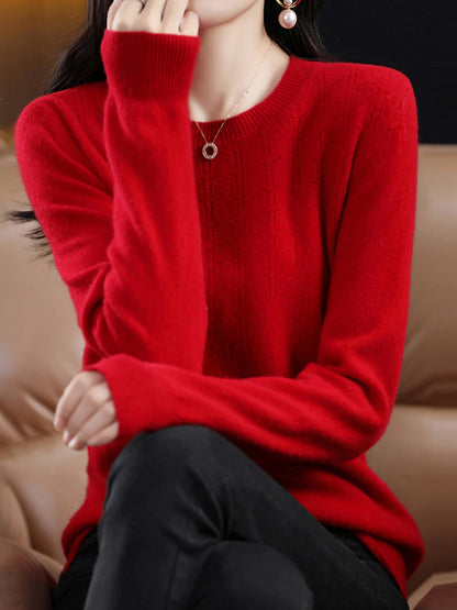 Women's Pullover Sweater Jumper Crew Neck Ribbed Knit Polyester Knitted Fall Winter Regular Outdoor Home Daily Fashion Streetwear Casual Long Sleeve Solid Color Cherry Red Shrimp Pink Avocado Green S