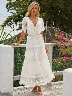 Ditsy Floral Print Women's V-Neck Ruffle Puff Sleeve Chiffon Dress with High Waist