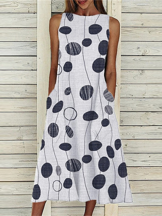 Women's Dress - Casual Dress Midi Dress Blue Green Sleeveless Geometric Pocket Spring Summer Crew Neck Vacation 2023 S M L XL XXL 3XL