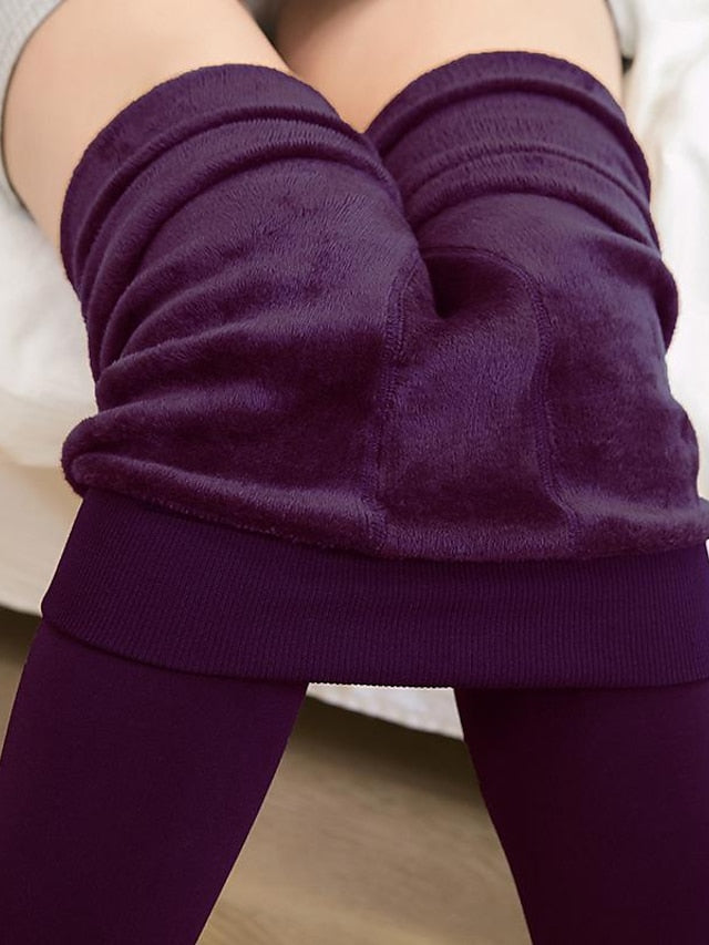 Fleece Lined Leggings for Women Thermal Warm High Waist Tummy Control One-Piece Seamless Leggings Stirrup Cotton Sports Activewear - LuckyFash™