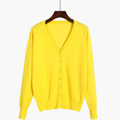 Women's Cardigan Sweater V Neck Knit Cotton Button Knitted Thin Summer Spring Outdoor Work Daily Stylish Casual Soft Long Sleeve Pure Color Yellow Wine Camel M L XL