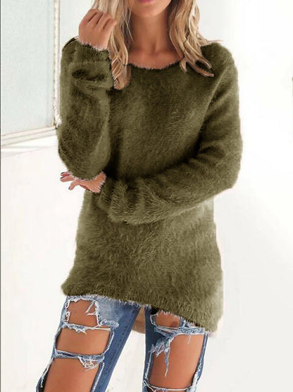 Women's Pullover Sweater Jumper Crew Neck Ribbed Knit Cotton Oversized Fall Winter Outdoor Daily Going out Stylish Casual Soft Long Sleeve Solid Color Lake blue ArmyGreen Black S M L