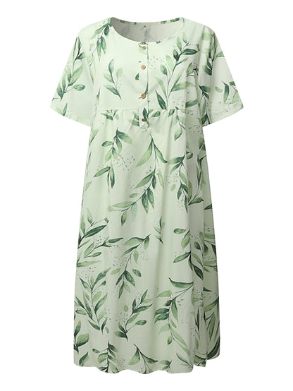Women's Dress - Plus Size Casual Dress Apple Shape Dress Floral V Neck Print Midi Dress Short Sleeve Spring Summer Dress Casual Elegant