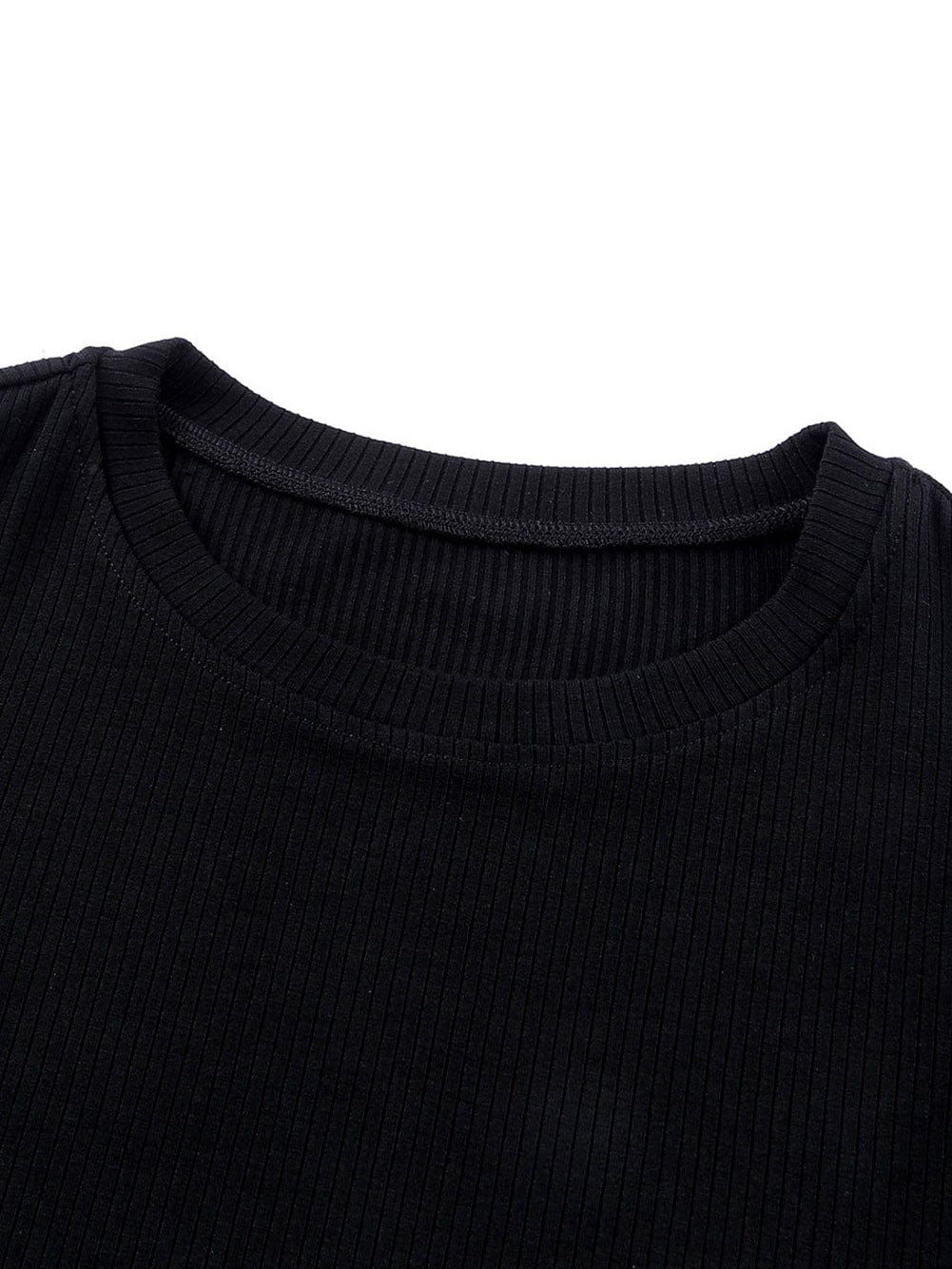 Dotted Black Mesh Ruffle Sleeve Top with Ribbed Knit Texture