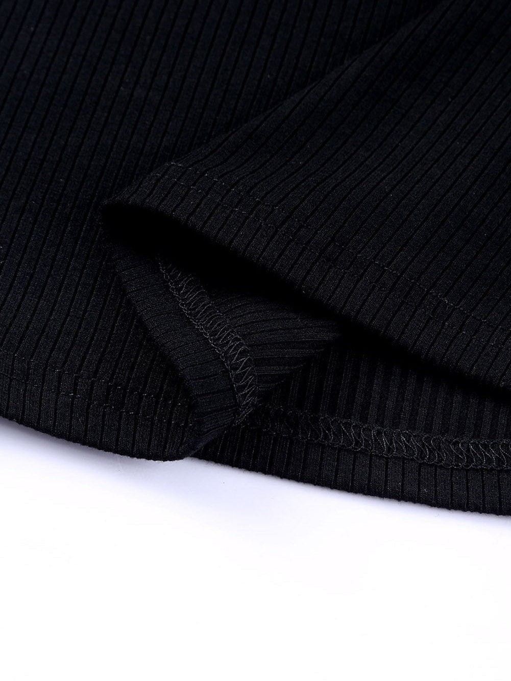 Dotted Black Mesh Ruffle Sleeve Top with Ribbed Knit Texture