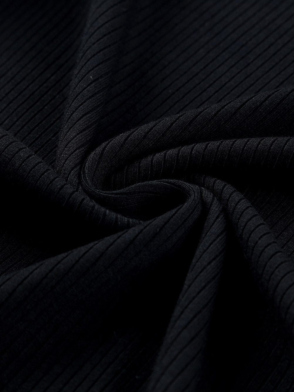 Dotted Black Mesh Ruffle Sleeve Top with Ribbed Knit Texture