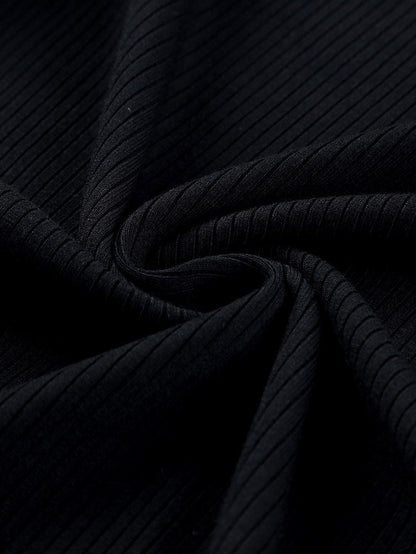 Dotted Black Mesh Ruffle Sleeve Top with Ribbed Knit Texture