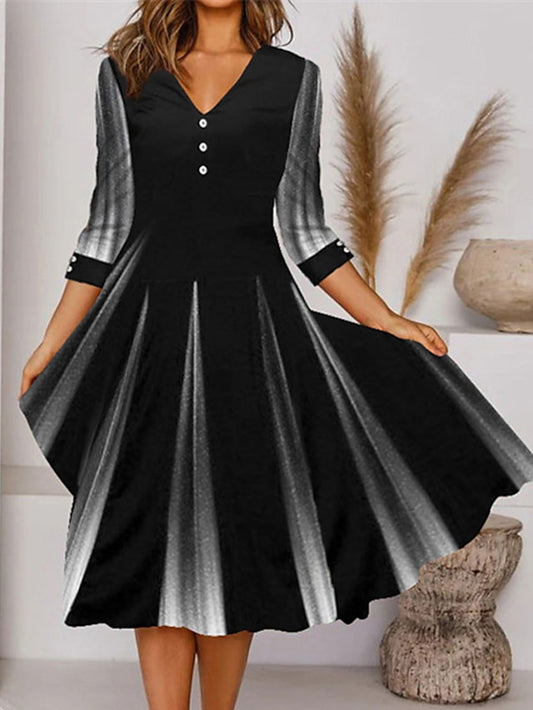 Women's Dress - Casual Dress Shift Dress A Line Dress Midi Dress Black Long Sleeve Print Ruched Summer Spring V Neck Basic Winter Dress Vacation Fall Dress Loose Fit 2023 M L XL XXL