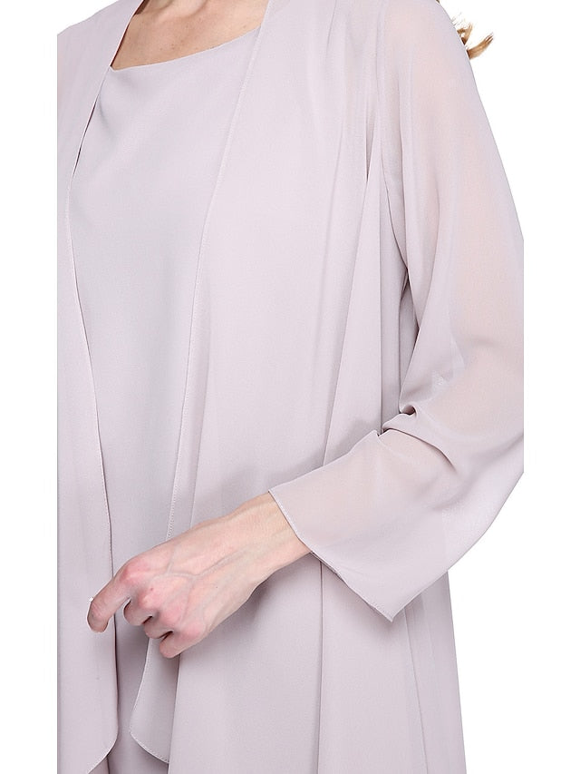 Jumpsuit / Pantsuit Mother of the Bride Dress Plus Size Elegant Bateau Neck Floor Length Chiffon Sleeveless yes with Solid Color 2023 - LuckyFash™