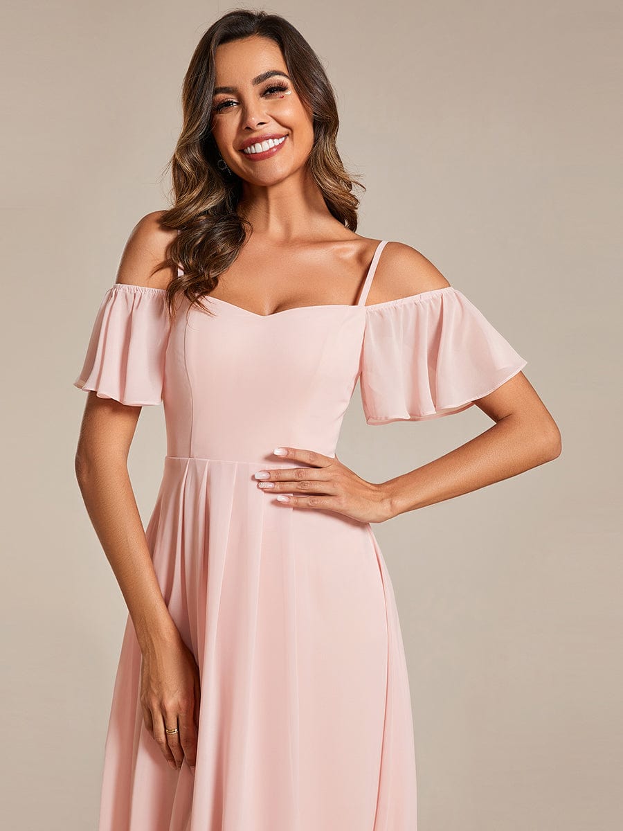Dreamy Chiffon Cold Shoulder Wedding Guest Midi Dress