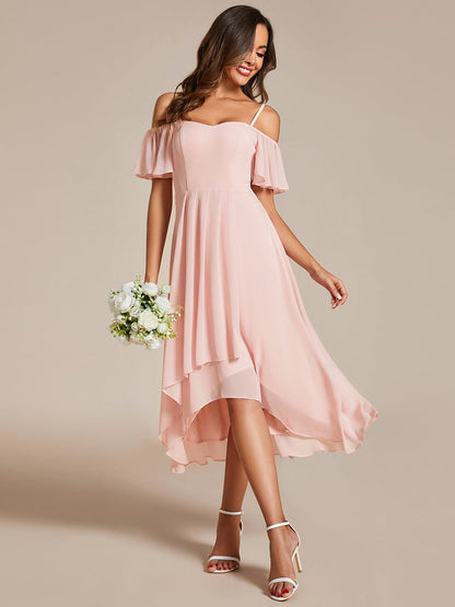 Dreamy Chiffon Cold Shoulder Wedding Guest Midi Dress