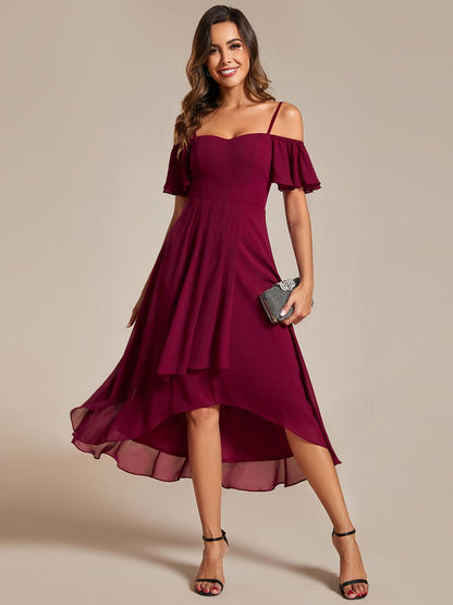 Dreamy Chiffon Cold Shoulder Wedding Guest Midi Dress