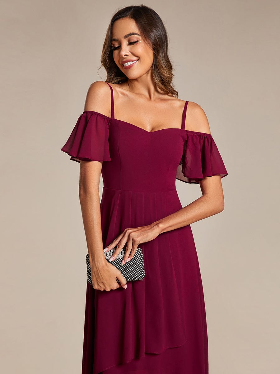 Dreamy Chiffon Cold Shoulder Wedding Guest Midi Dress