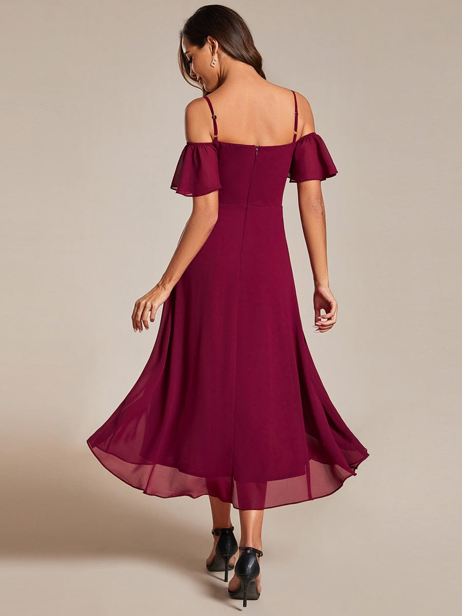 Dreamy Chiffon Cold Shoulder Wedding Guest Midi Dress