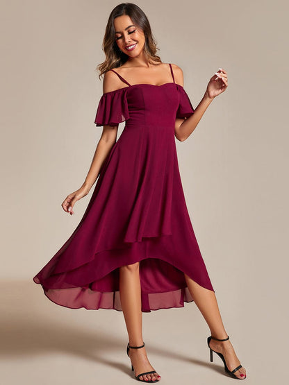 Dreamy Chiffon Cold Shoulder Wedding Guest Midi Dress