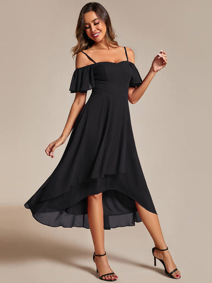 Dreamy Chiffon Cold Shoulder Wedding Guest Midi Dress