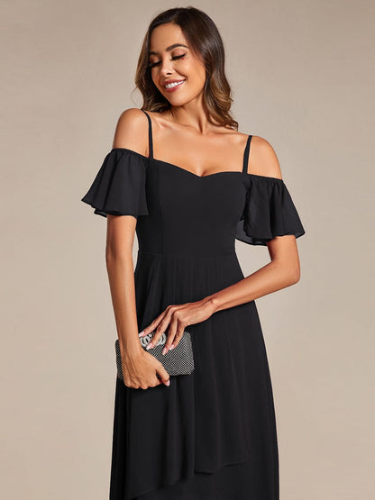 Dreamy Chiffon Cold Shoulder Wedding Guest Midi Dress