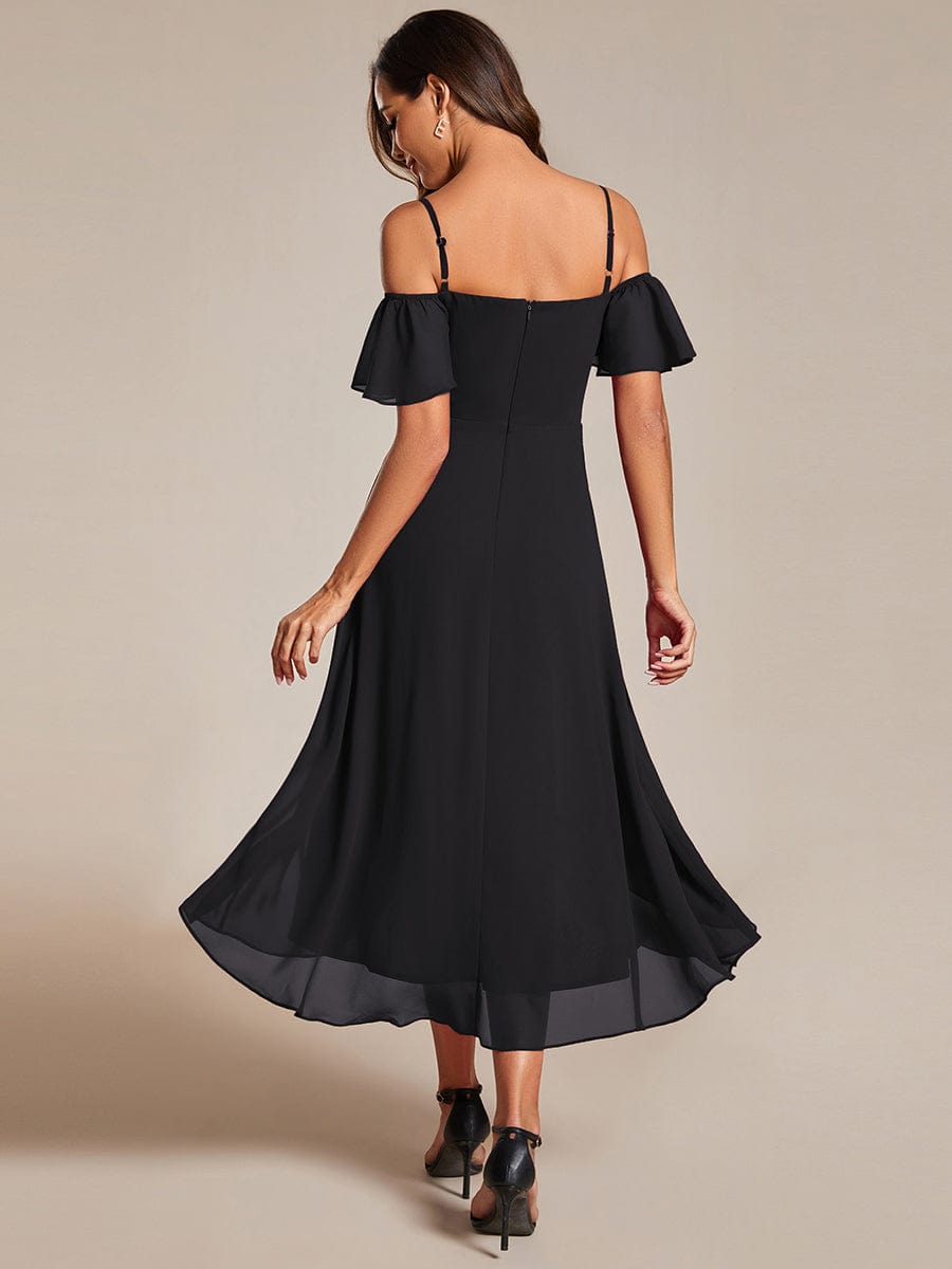 Dreamy Chiffon Cold Shoulder Wedding Guest Midi Dress