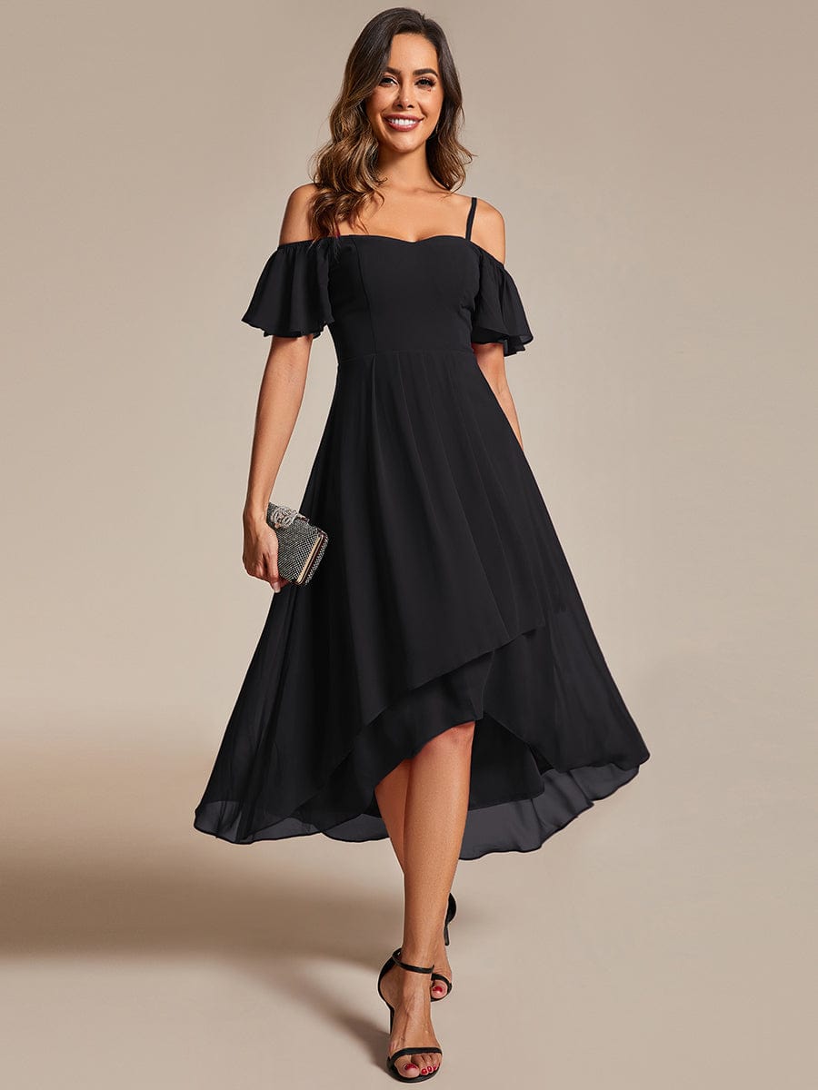 Dreamy Chiffon Cold Shoulder Wedding Guest Midi Dress