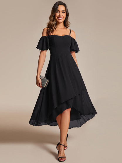 Dreamy Chiffon Cold Shoulder Wedding Guest Midi Dress