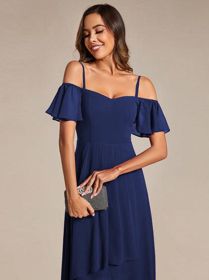 Dreamy Chiffon Cold Shoulder Wedding Guest Midi Dress