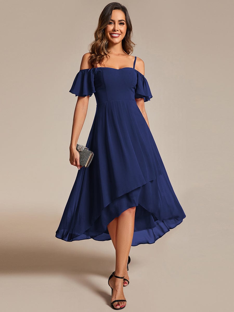 Dreamy Chiffon Cold Shoulder Wedding Guest Midi Dress