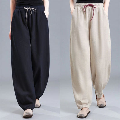 Women's Pants Trousers Linen Cotton Blend Plain Black White Vacation High Waist Full Length Outdoor Street Fall Winter