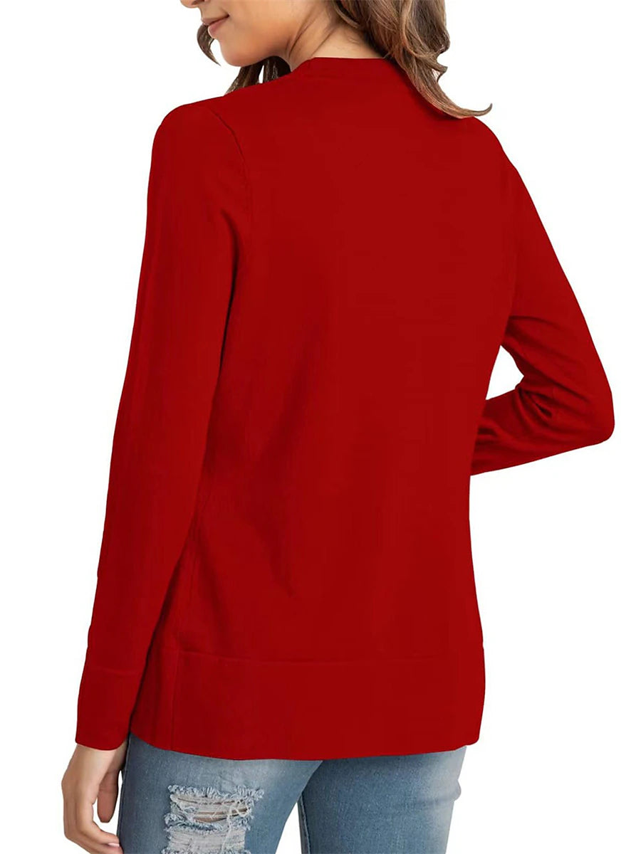 Women's Knitted Cardigan Coat Classic V Neck Long Sleeve Open Front Sweater Fall Solid Color  Cardigans Wine S M L