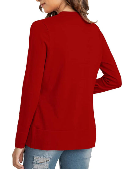 Women's Knitted Cardigan Coat Classic V Neck Long Sleeve Open Front Sweater Fall Solid Color  Cardigans Wine S M L
