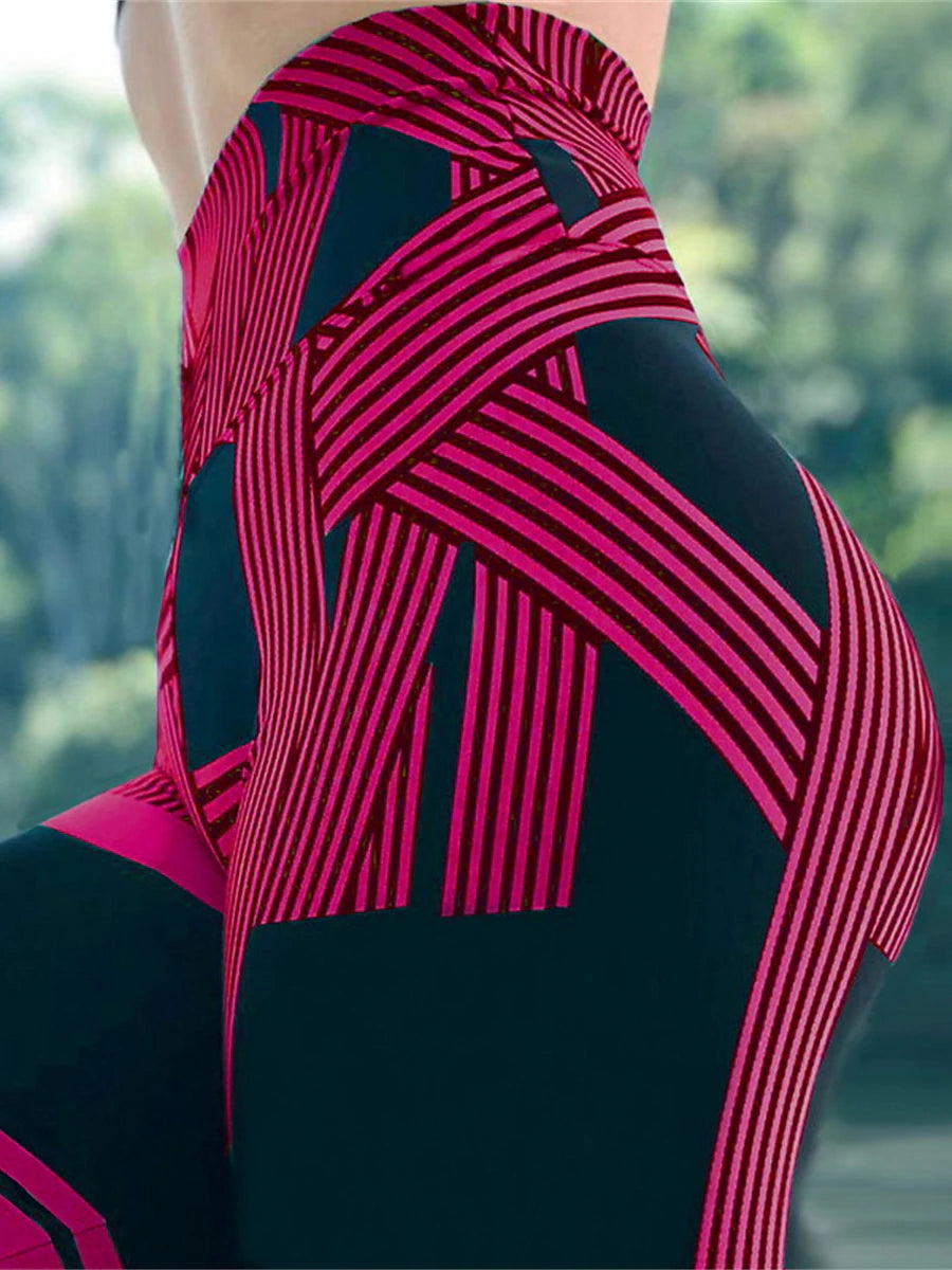 Women's Leggings Polyester Stripe Robin's Egg Blue White Active High Waist Ankle-Length Outdoor Yoga Fall Winter