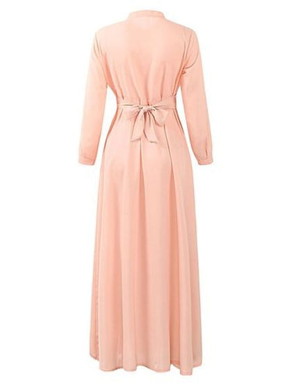 Women's Dress - Shirt Dress Chiffon Dress Swing Dress Maxi long Dress Formal Winter Dress Causal Polyester Fashion Elegant Stand Collar Pleated Button Long Sleeve Spring Fall Winter 2023 Regular Fit Black