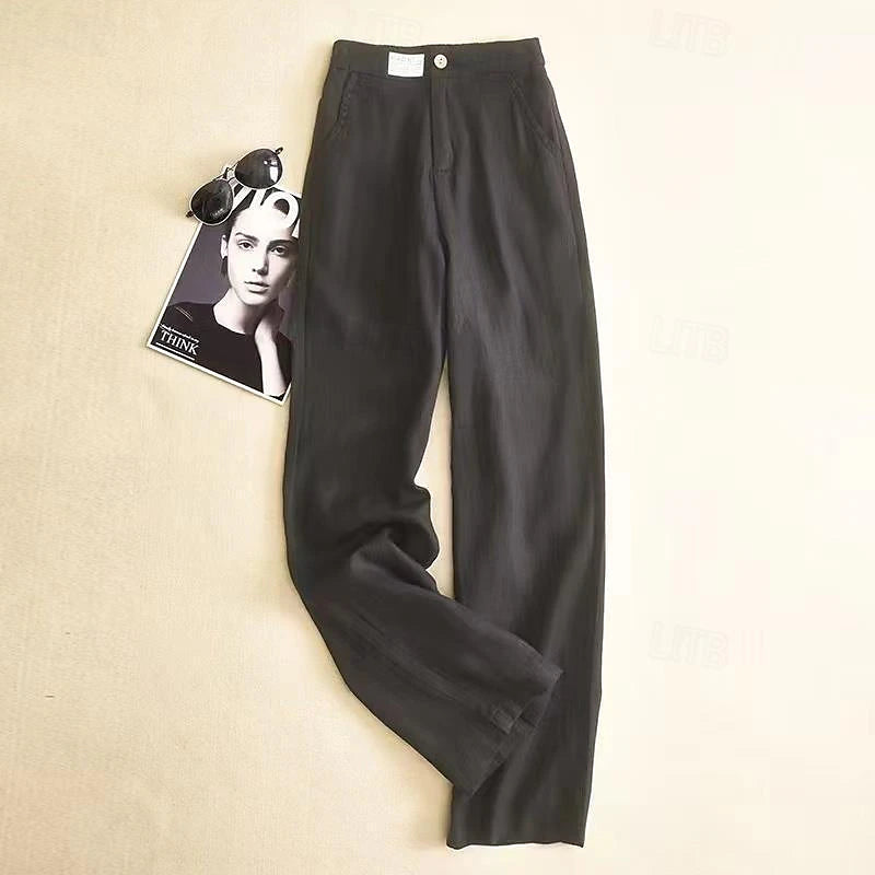 Women's Pants Trousers Cotton And Linen Plain Black White Fashion Full Length Casual Daily Spring &  Fall