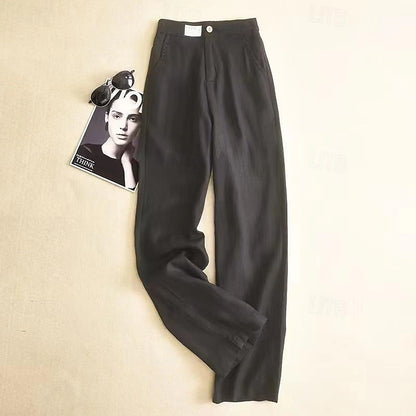 Women's Pants Trousers Cotton And Linen Plain Black White Fashion Full Length Casual Daily Spring &  Fall