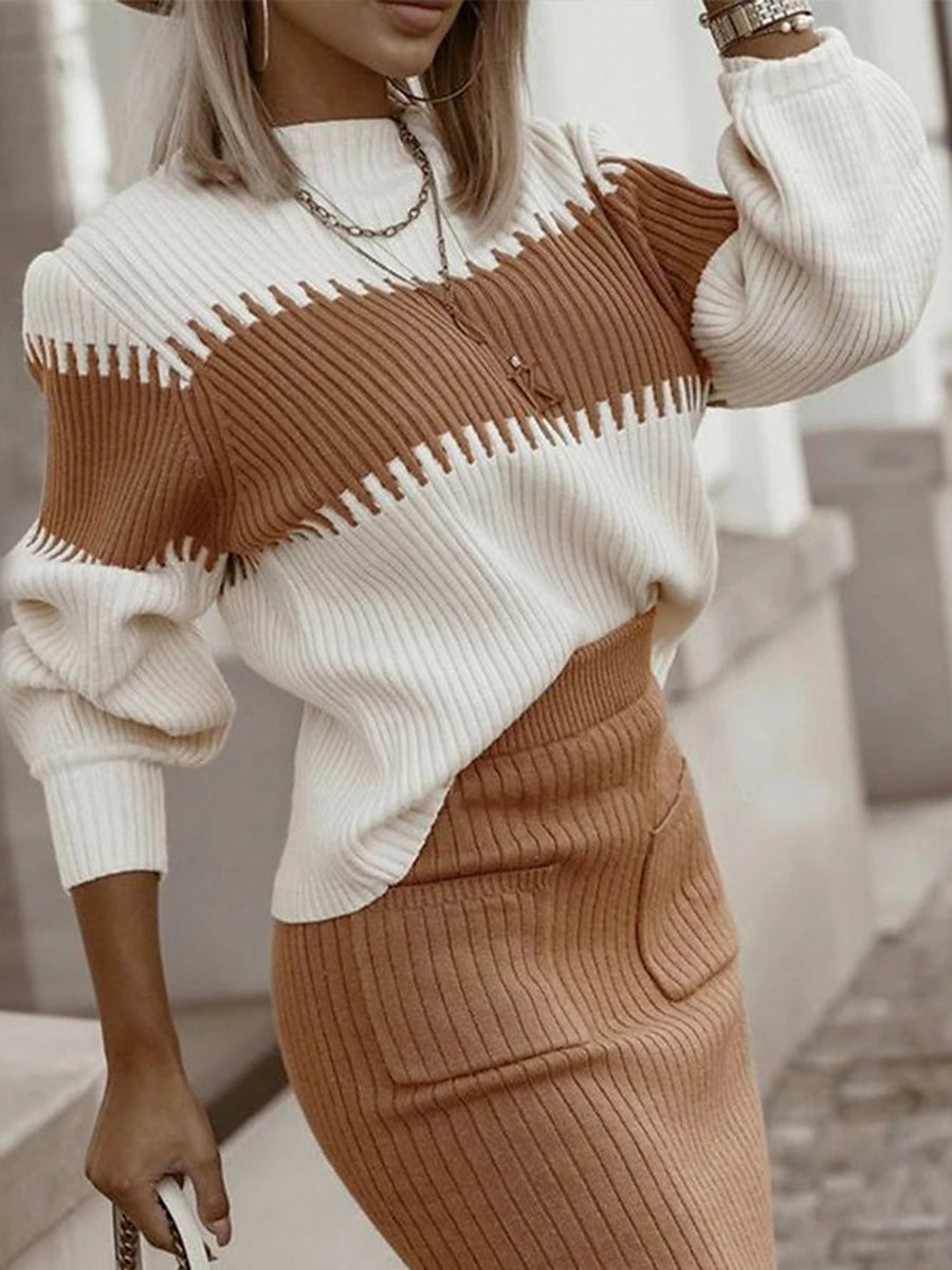 Women's Pullover Sweater Jumper Crew Neck Ribbed Knit Acrylic Patchwork Fall Winter Regular Outdoor Daily Going out Stylish Casual Soft Long Sleeve Color Block Camel S M L