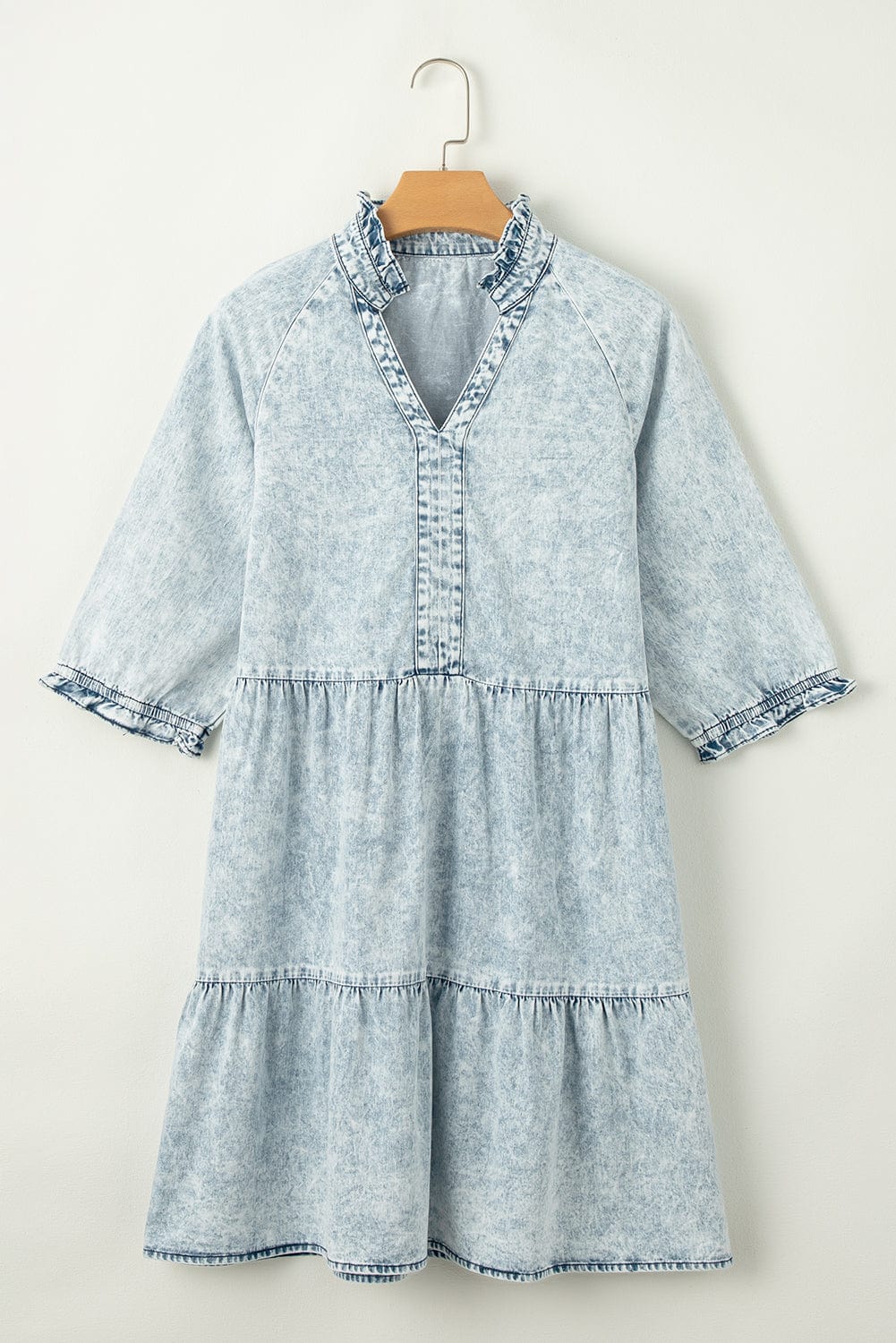 Dusk Blue Vintage Vibe Half Sleeve Denim Flare Mini Dress