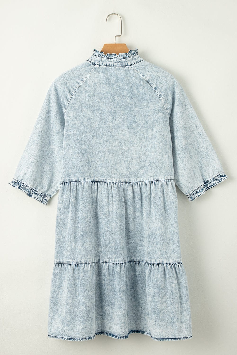 Dusk Blue Vintage Vibe Half Sleeve Denim Flare Mini Dress