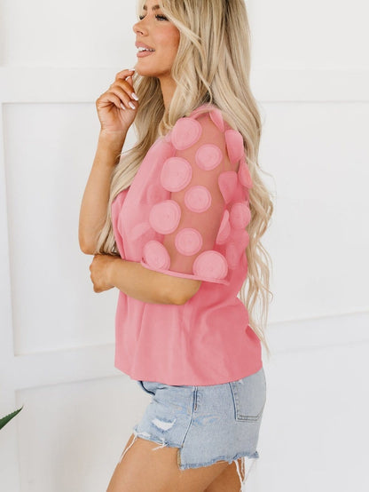 Dusky Pink Mesh Applique Half Sleeve Blouse