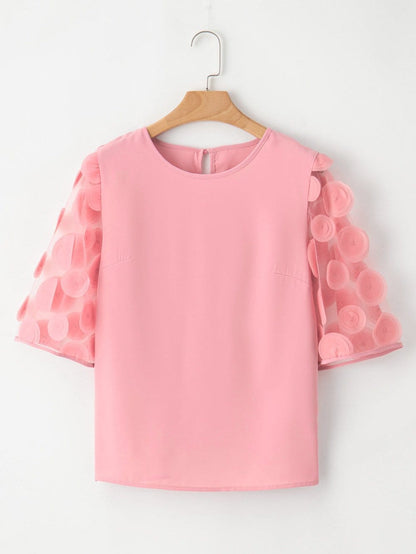 Dusky Pink Mesh Applique Half Sleeve Blouse