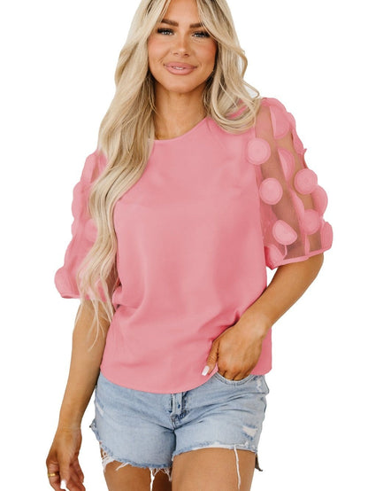 Dusky Pink Mesh Applique Half Sleeve Blouse