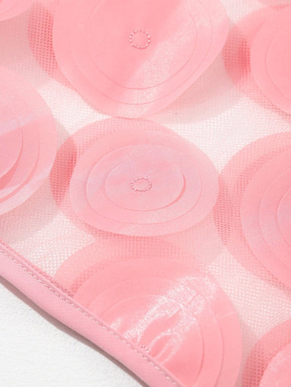 Dusky Pink Mesh Applique Half Sleeve Blouse