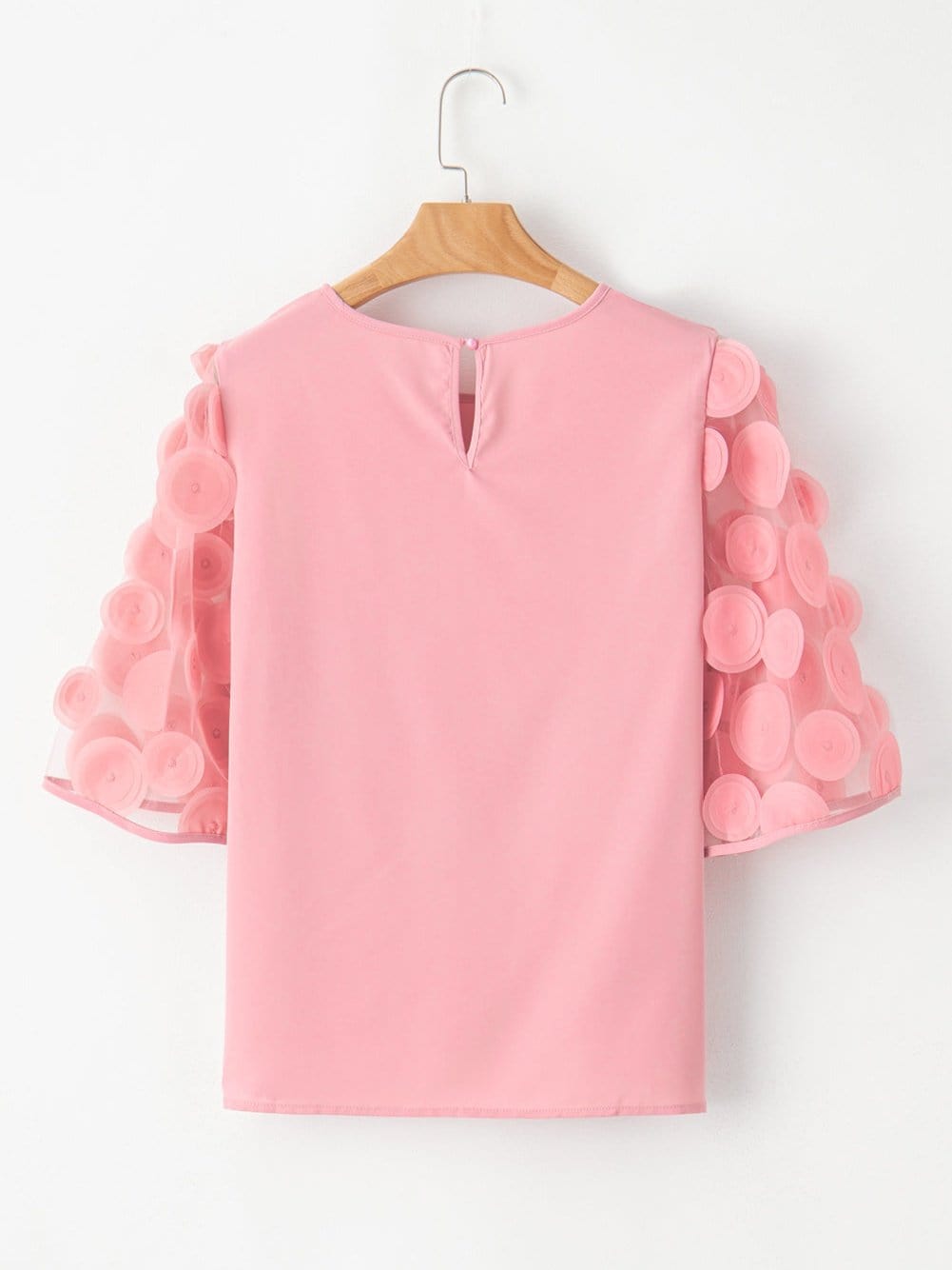 Dusky Pink Mesh Applique Half Sleeve Blouse