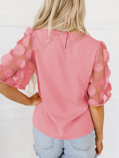 Dusky Pink Mesh Applique Half Sleeve Blouse