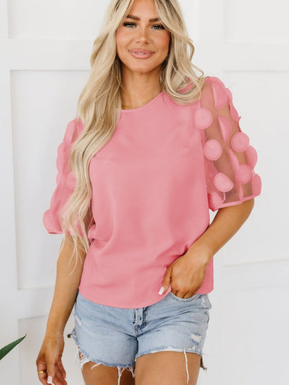 Dusky Pink Mesh Applique Half Sleeve Blouse