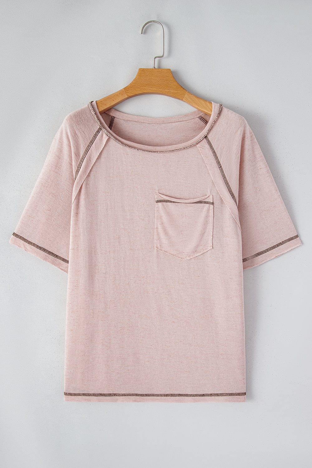 Dusty Pink Exposed Stitch Loose Fit T-shirt